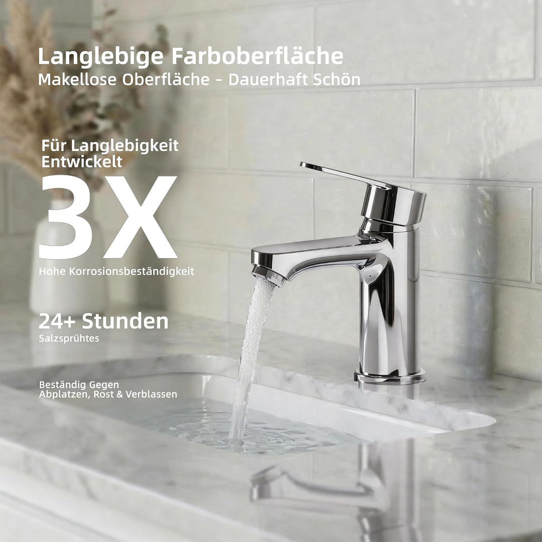BELZ Einhebel Waschtischarmatur,Wasserhahn Bad Chrom 78mm | Einfache G3/8 Einlochmontage,Inklusive f