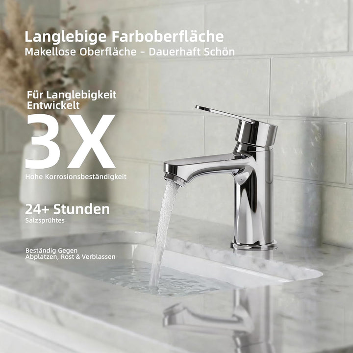BELZ Einhebel Waschtischarmatur,Wasserhahn Bad Chrom 78mm | Einfache G3/8 Einlochmontage,Inklusive f