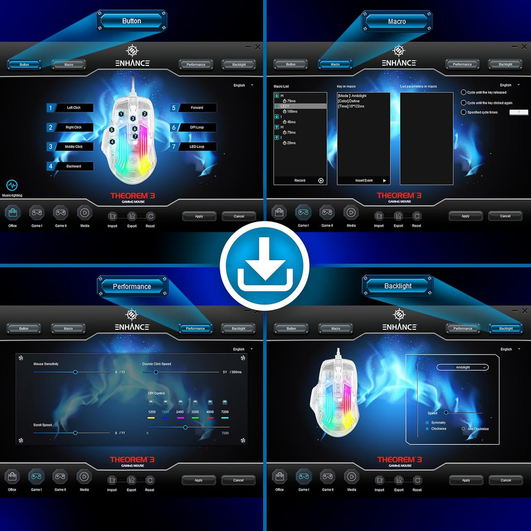 ENHANCE Theorem 3 Weisse Gaming-Maus – Kabelgebundene Maus für PC mit 7 Programmierbaren Tasten, Ein