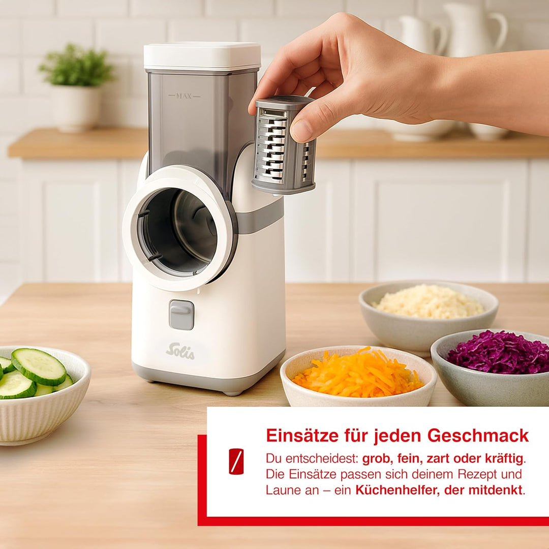 Solis Multi Slicer 5-in-1 Küchenhelfer, mit 5 Schneideeinsätzen für Julienne, Scheiben, Raspel, Reib