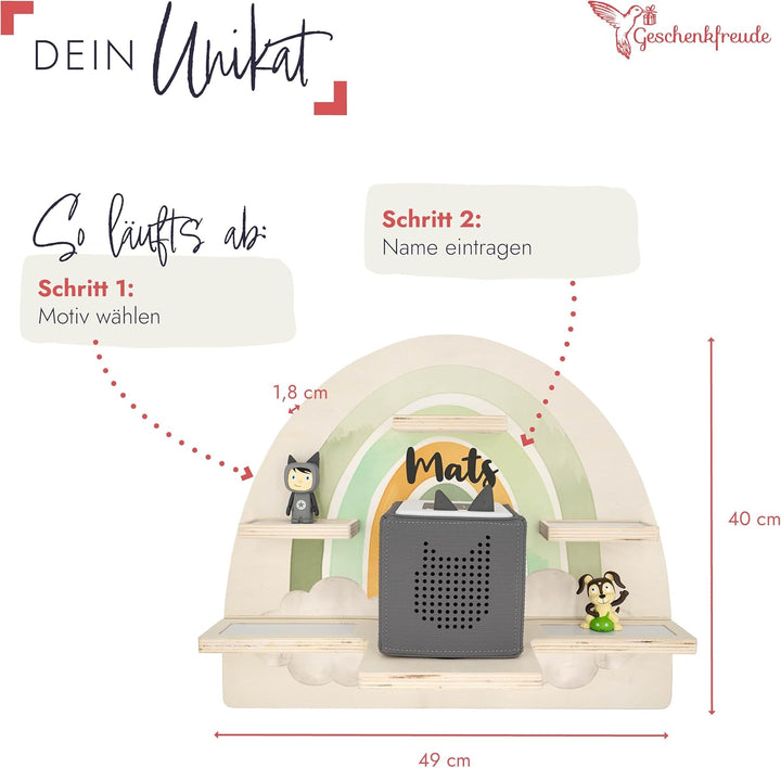 Geschenkfreude Personalisiertes Toniebox Regal für Kinderzimmer - Kinder Wandregal für Tonie Hörfigu