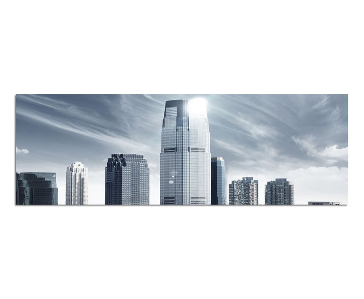 Paul Sinus Art Panoramabild auf Leinwand und Keilrahmen 150x50cm New York Skyline Wasser schwarz/wei