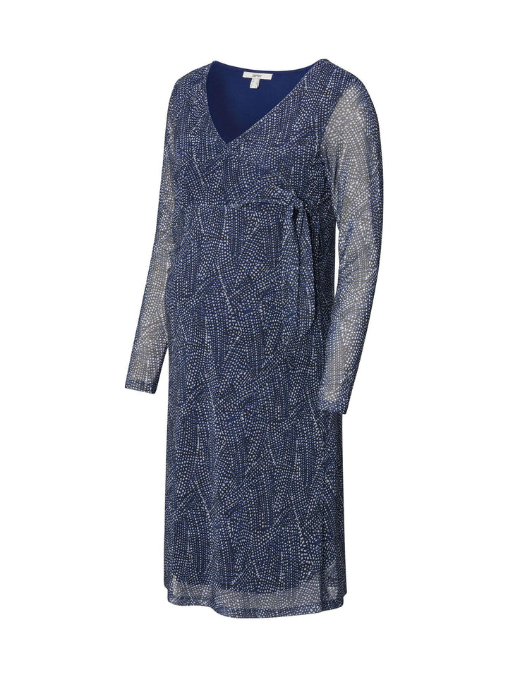 ESPRIT Maternity Damen Dress Nursing Long Sleeve Allover Print Kleid XL Dark Blue - 405, XL Dark Blu