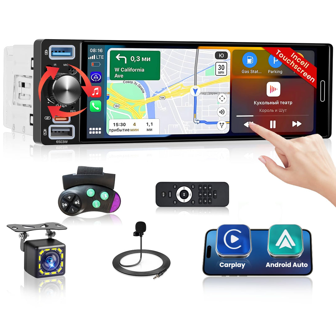 Hikity 1 DIN Autoradio Bluetooth Stereo Auto Bluetooth kompatibel mit Wireless CarPlay & Android Aut