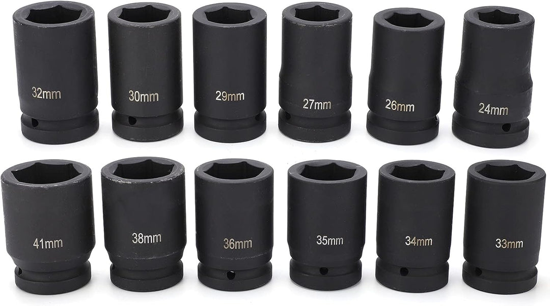 1'' Schlagschrauber Nüsse Set, 12-teilig Steckschlüsselsatz Impact Socket Set 24/26/27/29/30/32/33/3