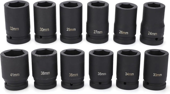 1'' Schlagschrauber Nüsse Set, 12-teilig Steckschlüsselsatz Impact Socket Set 24/26/27/29/30/32/33/3