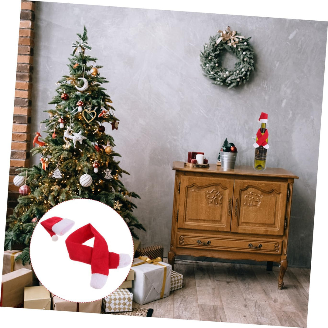 SEWACC Mini-Weihnachtsmütze Und Schal Weinflaschenhüllen 6Er Set Mini-Weihnachtsmütze Schal Flaschen