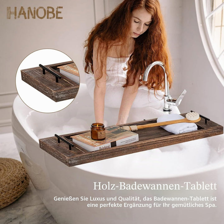 Hanobe Badewannenablage Serviertablett Holz Gross: Rustikal Badewannenbrett Rechteckig Extra Grosses