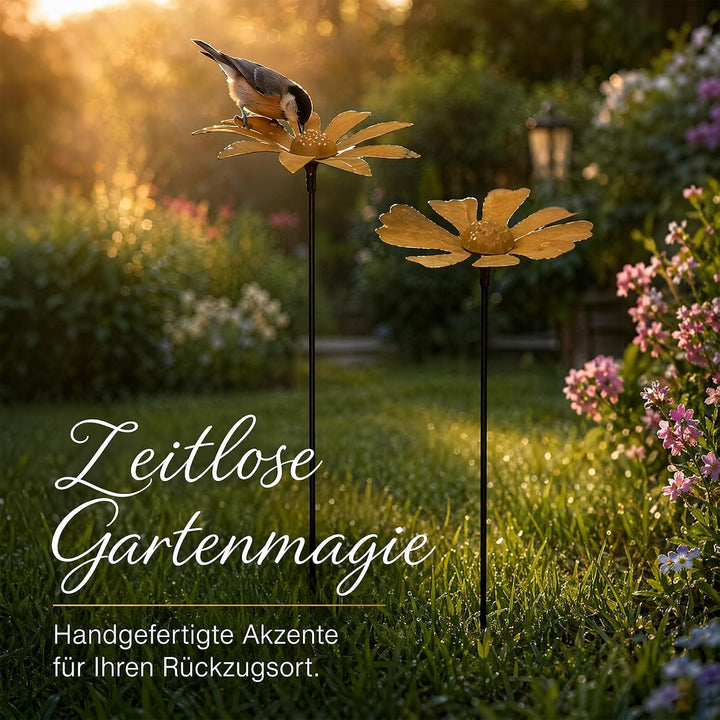 2er Set Rost Deko für Garten Cortenstahl Gartenstecker Metall Blume Mohn Teleopea Gartendeko Rost Ra