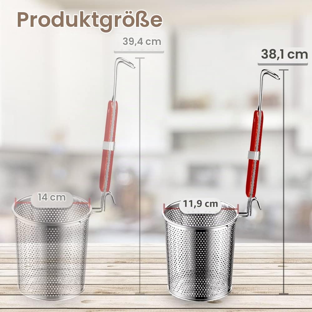 TENTA Kitchen Micro-Perforated Stainless Steel Pasta Basket Mesh Spider Food Dumpling Noodle Straine