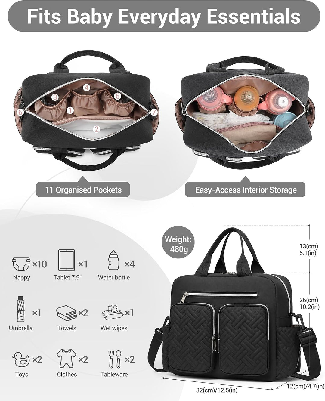 KONO Baby-Wickeltasche, stilvoll, für Mama und Papa, wandelbare Reisetasche mit isolierten Taschen