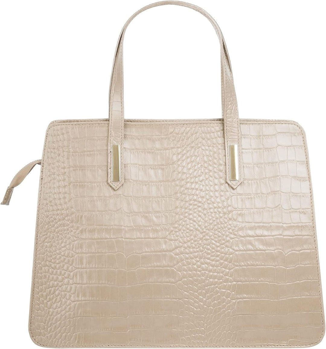 Handtasche Echt Leder Damen | Made in Italy, Smartphonefach, Kroko-Design, elegante Umhängetasche, D