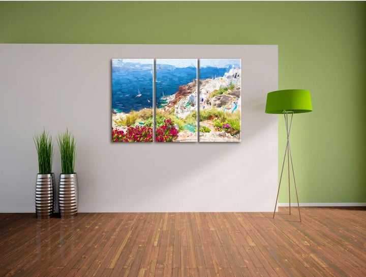 Pixxprint Griechische Küste als Leinwandbild/Grösse: 3 Teilig (120x80 cm) cm/Wandbild/Kunstdruck/fer