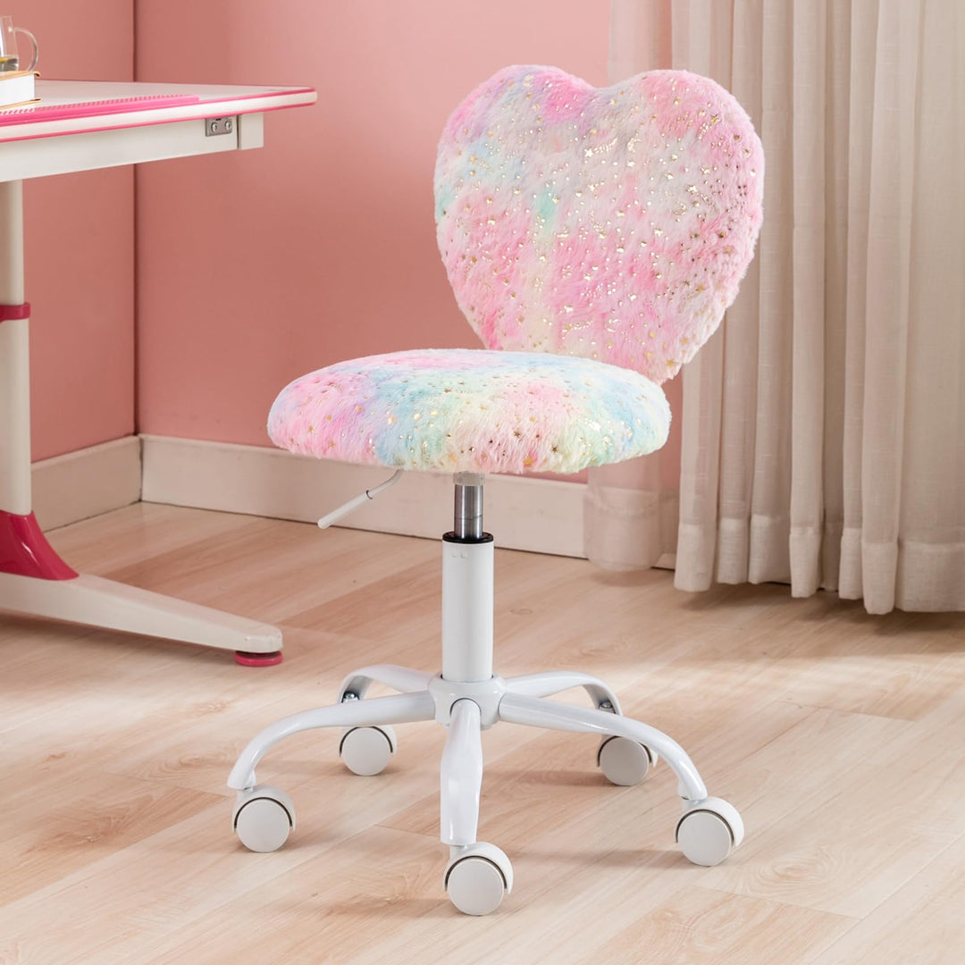 chairus Kinder Schreibtischstuhl aus Kunstfell Höhenverstellbarer Drehstuhl ohne Armlehnen Studienst