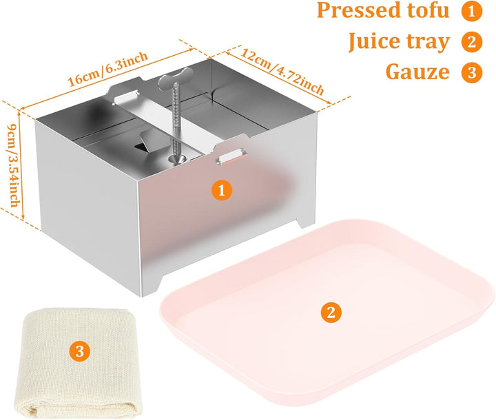 Tofupresse Edelstahl Kit, Tofu Press, Druckverstellbarer Tofu Presse, Paneer maker mit 1 Tropfschale