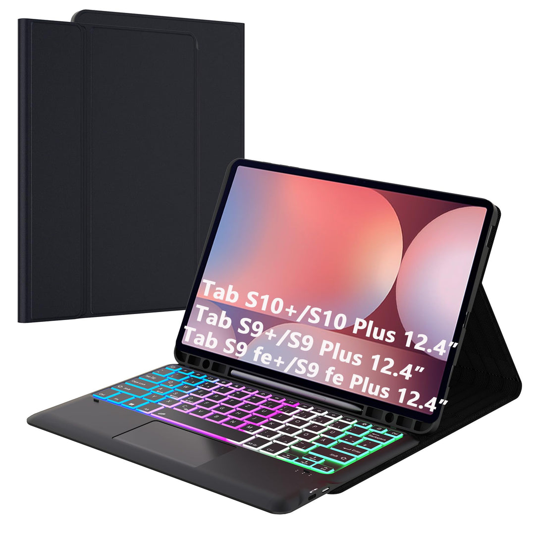 ROOFEI Galaxy Tab S9 FE+/S9 Plus Hülle mit Tastatur: 12.4 Zoll Galaxy Tab S9+ Abnehmbar Tastatur mit