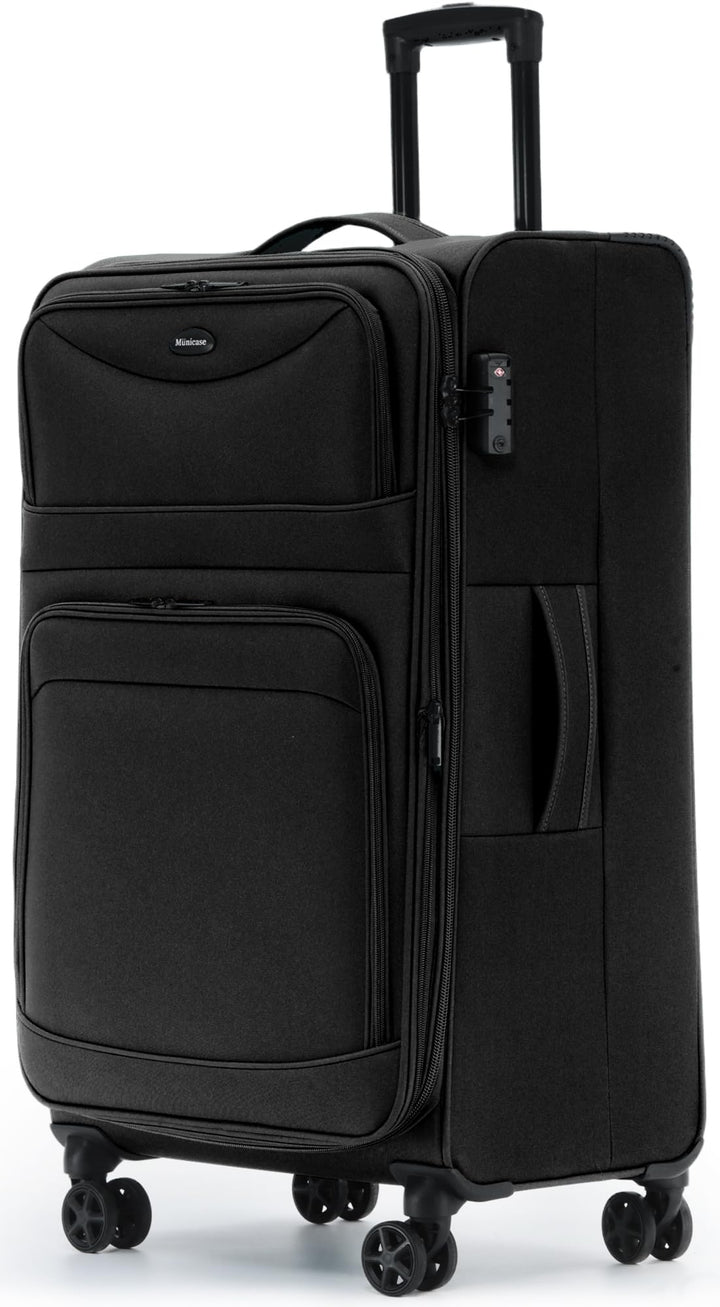 Stoffkoffer erweiterbar mit Frontfächern,15% Extra-Volumen, TSA-Schloss, 360° Doppelrollen & verdeck