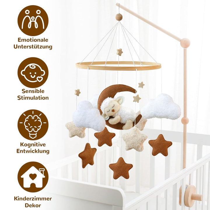 Mobile Baby, Schlafendes Alpaka Mond Babybett Mobile Baby Filz, Wolken Windspiele Krippe Baby Mobile