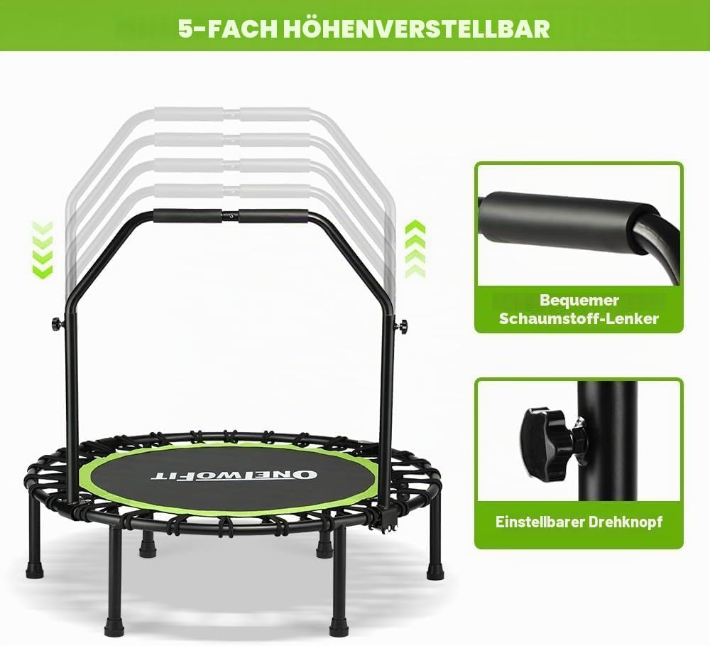 ONETWOFIT klappbares Trampolin für Erwachsene, 101/107/114/cm Mini Fitness Trampolin W/einstellbare