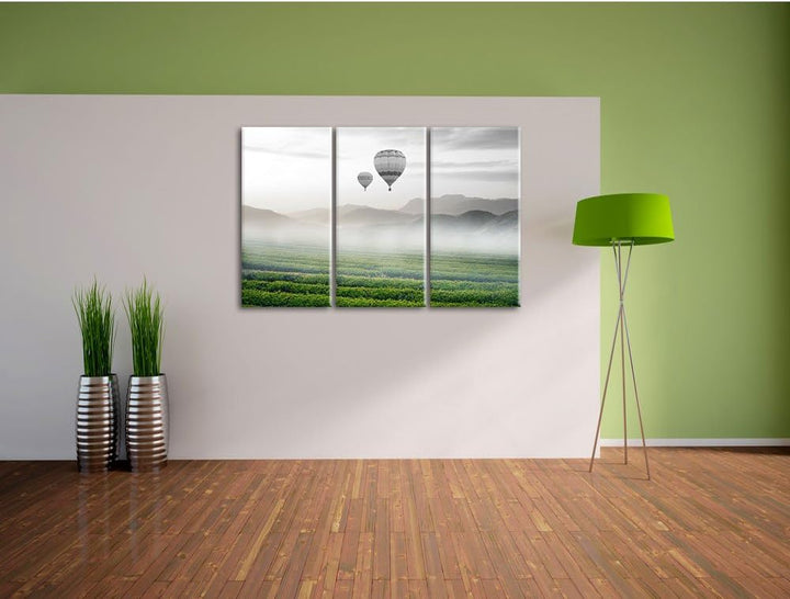 Pixxprint Heissluftballon Landschaft als Leinwandbild/Grösse: 3 Teilig (120x80) cm/Wandbild/Kunstdru