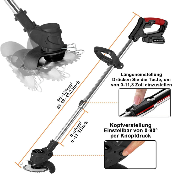 SMILOVII Rasentrimmer Mit Akku, Motorsense akku Mit 2x2000mAh Batterie, 6X Metallklinge & 10x Kunsts