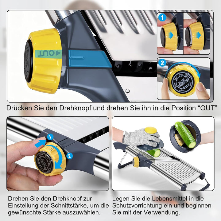 Masthome Mandolinenschneider Edelstahl - Professioneller 5-in-1 Gemüseschneider mit Einstellbarer Sc