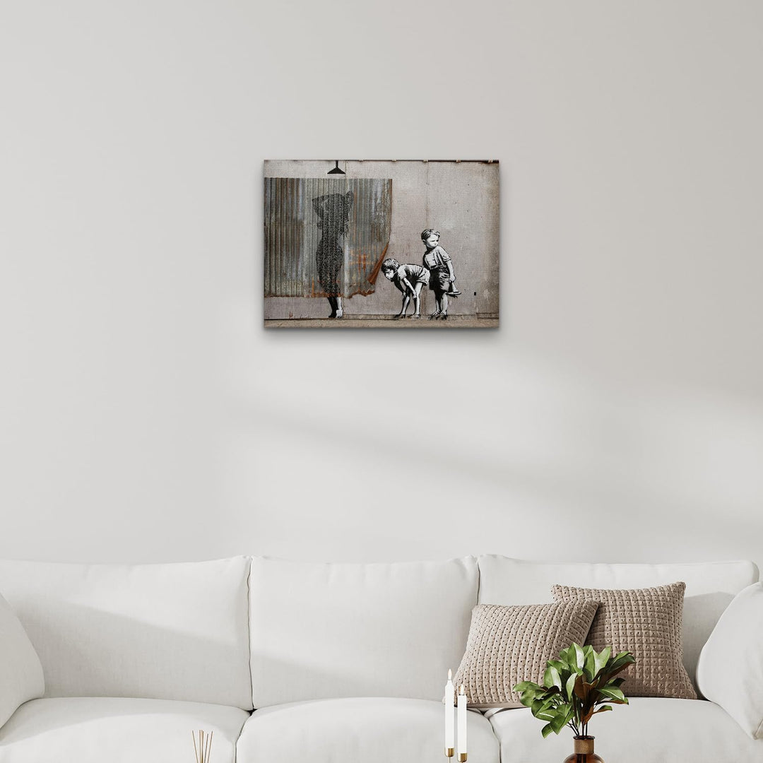 Giallobus - Gemälde - Banksy - - Standardleinwand - 70x50-10 - Frauendusche - Bereit zum Aufhängen -