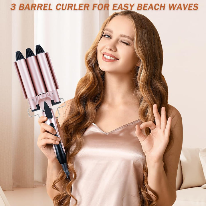 Aischens 3 Fässer Welleneisen 25mm, Lockenstab mit 3 Stangen mit 4 Einstellbaren Temperaturen, Welle