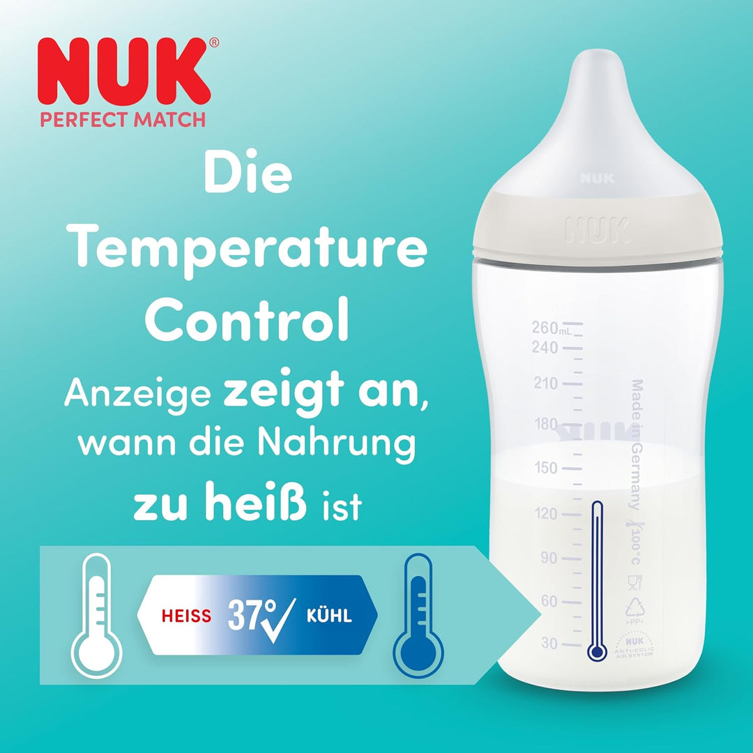NUK Perfect Match Babyflaschenset | Ab 3 Monate | Passt sich dem Baby an |Temperature Control | Anti