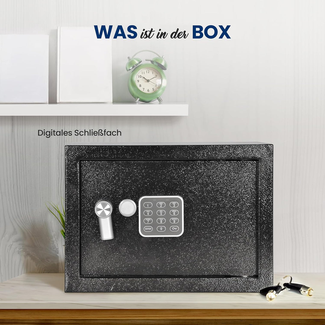 SereneLife Möbeltresor 17,5L – Digitaler Safebox mit Zahlenschloss & Doppelbartschloss, 35x25x25 cm