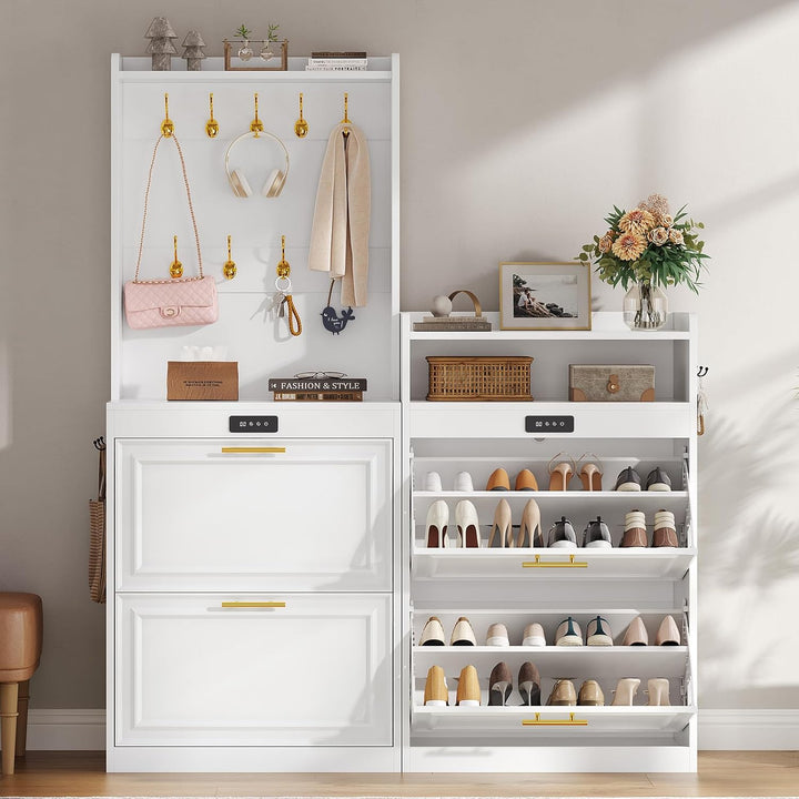 Brinlawb Schuhschrank mit Integrierter Geruchsentferner, Weiss Schuhkipper mit 2 Klappen, Schuhkommo