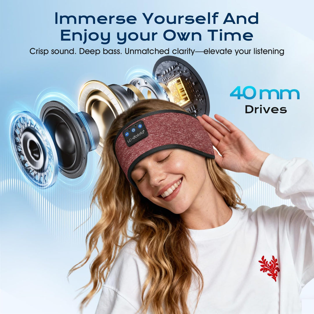 LC-dolida Schlafkopfhörer Bluetooth Kopfhörer Stirnband,Ultraweiche Bettkopfhörer Schlaf Stirnband a