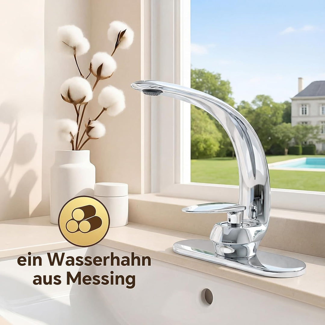 bathroom faucets Hotel-Look Single-Hole Waschtischarmatur in Chrom, minimalistisch geschwungene Kalt