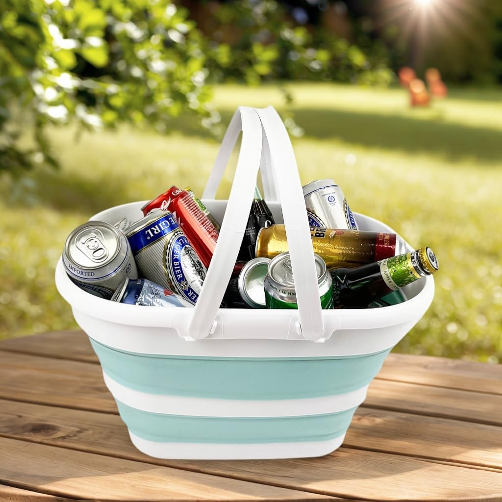 SAMMART 17L Faltbarer Korb mit Griff – Tragbarer Outdoor-Picknickkorb/Krater – Faltbare Einkaufstasc