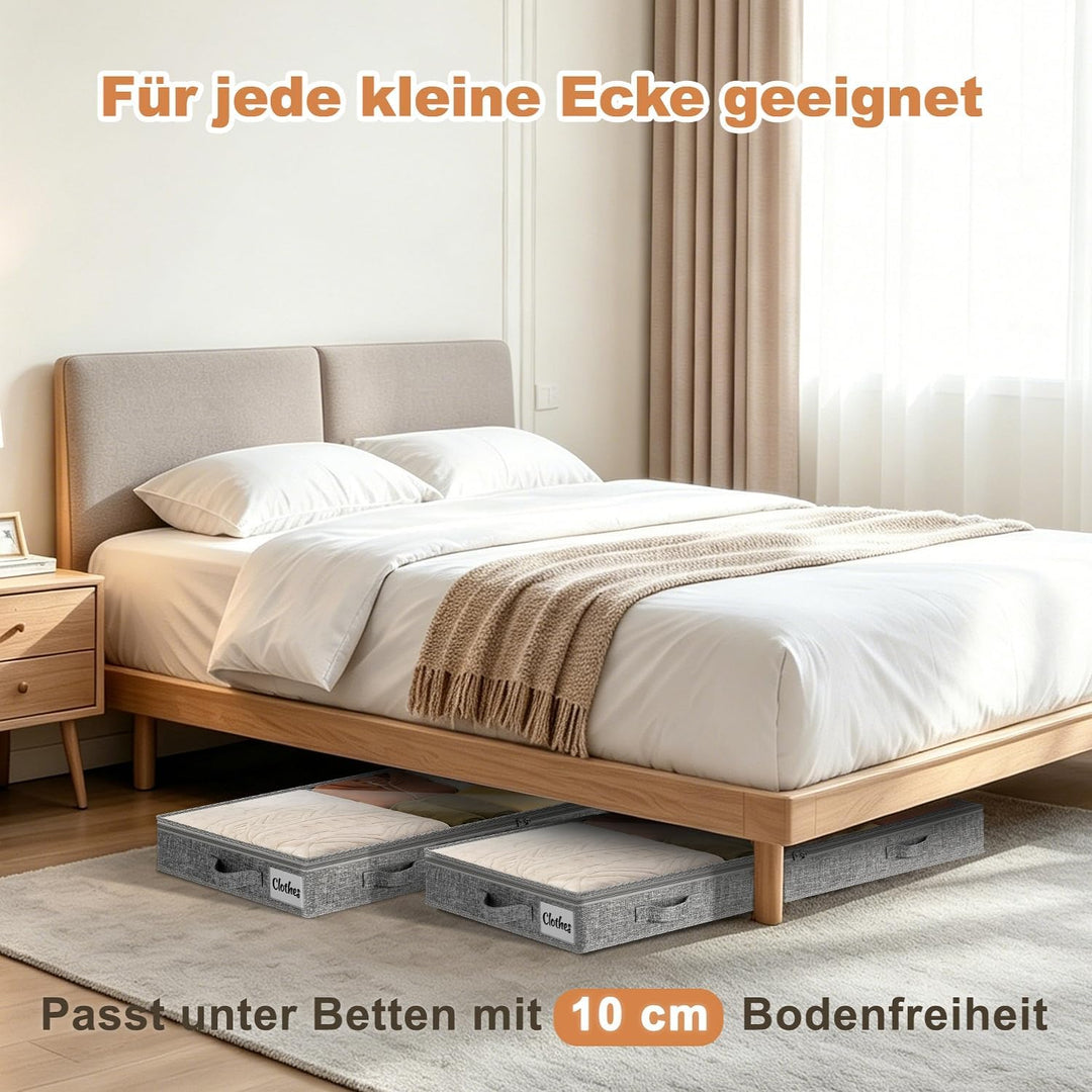 4 Stück Unterbett Aufbewahrungsbox,10cm hoch Unterbettkommode mit klarem Deckel, Faltbare Kleiderauf
