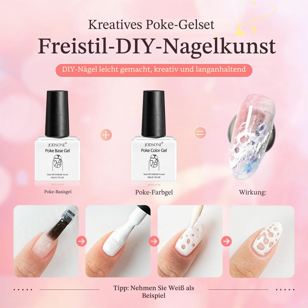 JODSONE UV Gel Nagellack Set, 8 Farben Poke Gel Nagellack-Set mit beinhaltet Base Coat, Top Coat, Ho
