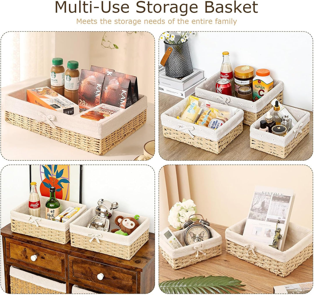 3er Set Brötchenkorb, Scandi Style Aufbewahrungskorb Geflochten Brotkörbchen Körbchen Rattan Korb Br