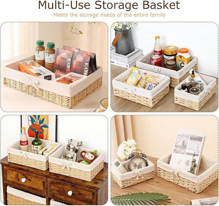 3er Set Brötchenkorb, Scandi Style Aufbewahrungskorb Geflochten Brotkörbchen Körbchen Rattan Korb Br