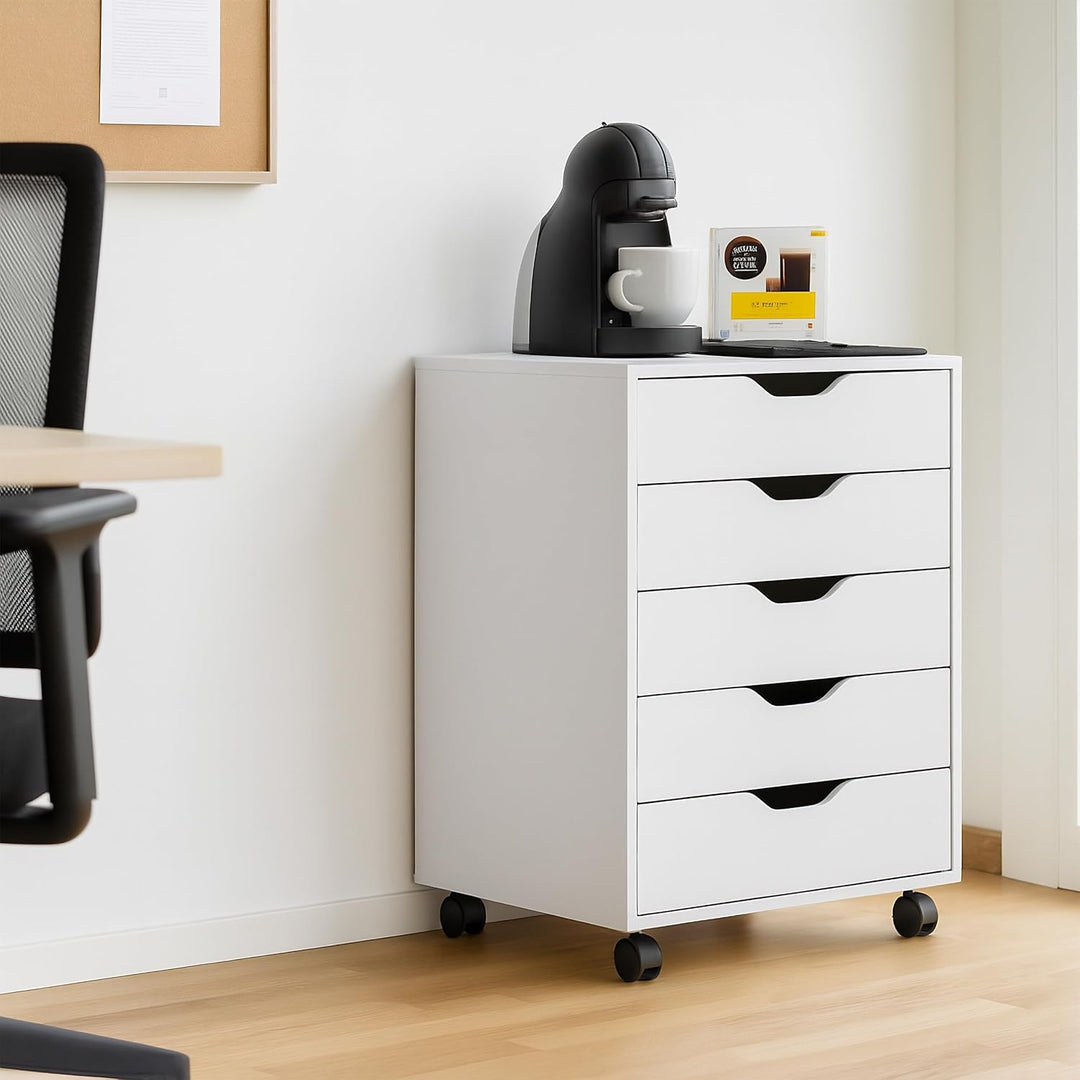 Relaxdays Rollcontainer, 5 Schubladen, HxBxT: 66,5 x 48 x 39,5 cm, Büroschrank, Aktenschrank mit Rol