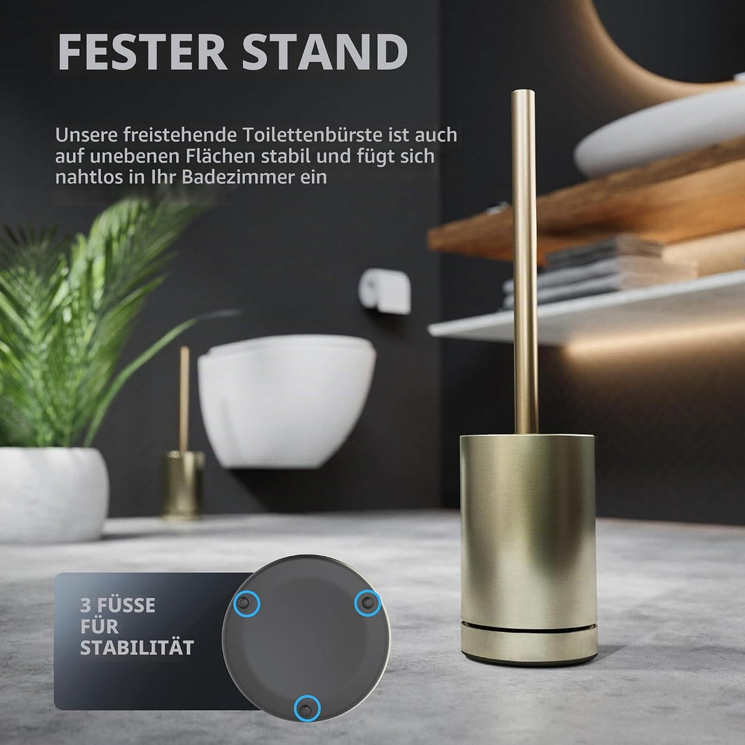 ovimar Toilettenbürste ROMO Gold | Silikon Klobürste | Belüftungsfunktion | frei stehend | Edelstahl