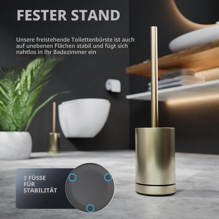 ovimar Toilettenbürste ROMO Gold | Silikon Klobürste | Belüftungsfunktion | frei stehend | Edelstahl