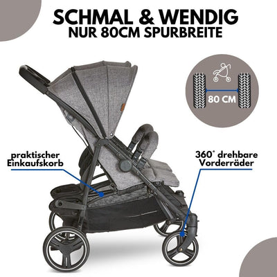 ABC Design Zwillingsbuggy Twin - Circle Line mit Liegefunktion (inkl. Regenverdeck) - Woven Graphite