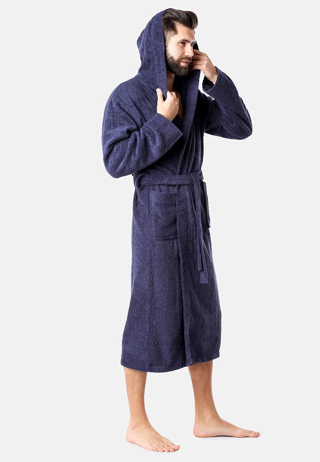 Ladeheid Herren Frottee Bademantel aus 100% Bio-Baumwolle LA40-224 S Dunkelblau (D12), S Dunkelblau