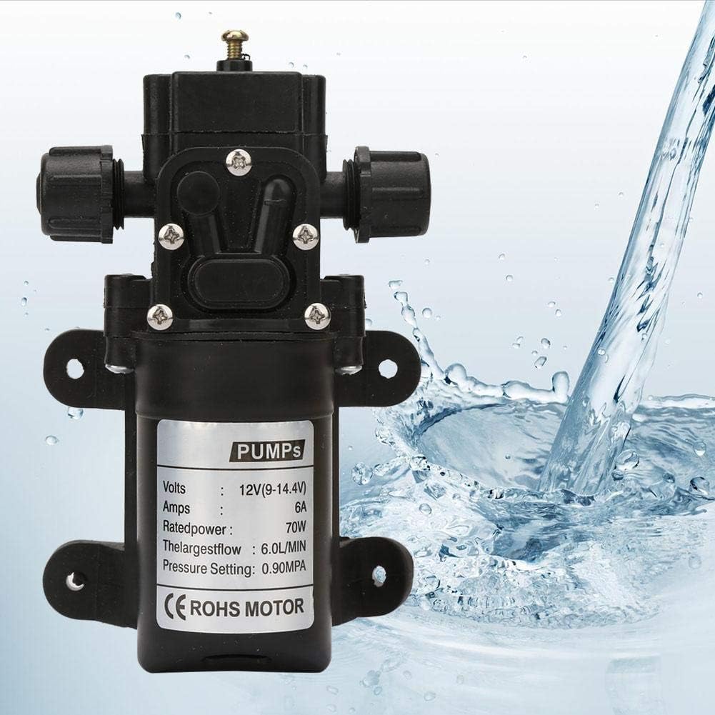 Vikye Wasserpumpe, DC 12V 70W, 6L/Min, Schwarz, Membranpumpe, Hochdruck, Reinwasserpumpe