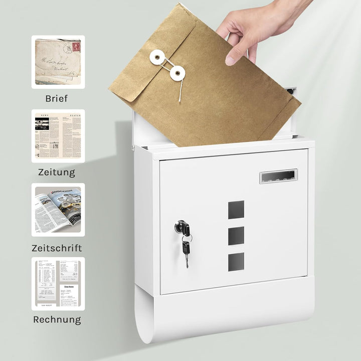 WOLTU Briefkasten Postkasten mit Zeitungsfach Sichtfenstern Namensschild, Wandbriefkasten abschliess