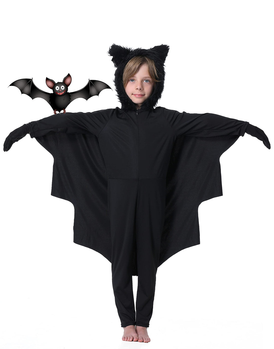 Fledermaus Kostüm Kinder Mädchen Junge Faschingskostüme Karneval Kostüm Schwarz 110-116, Schwarz 110
