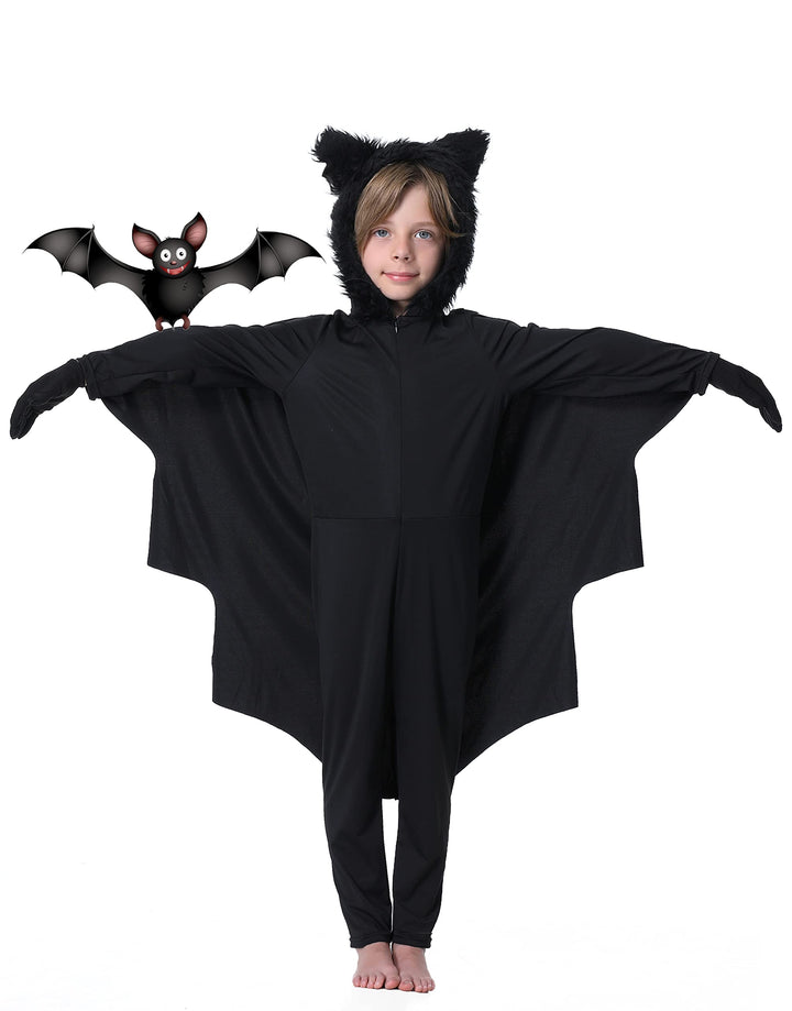 Fledermaus Kostüm Kinder Mädchen Junge Faschingskostüme Karneval Kostüm Schwarz 110-116, Schwarz 110
