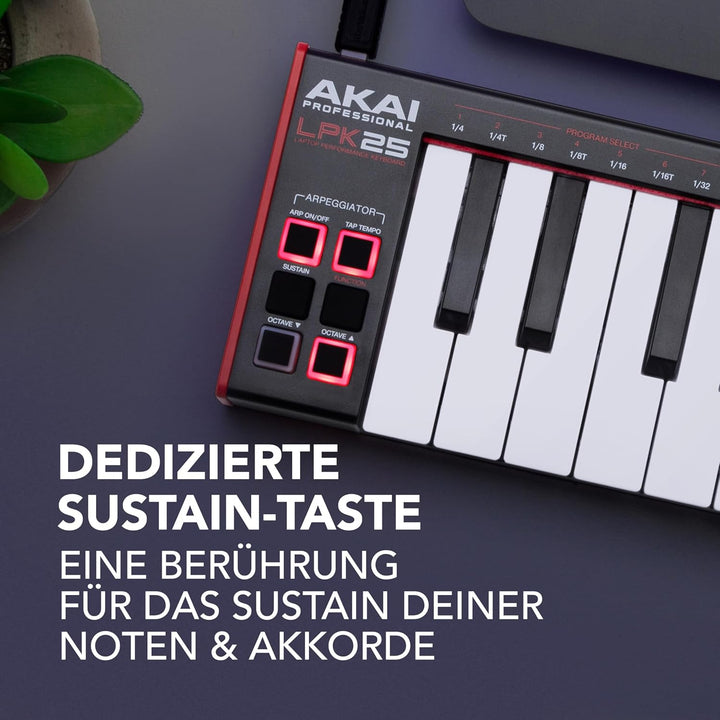 AKAI Professional LPK25 - USB MIDI Keyboard Controller mit 25 responsiven Synth-Tasten für Mac und P