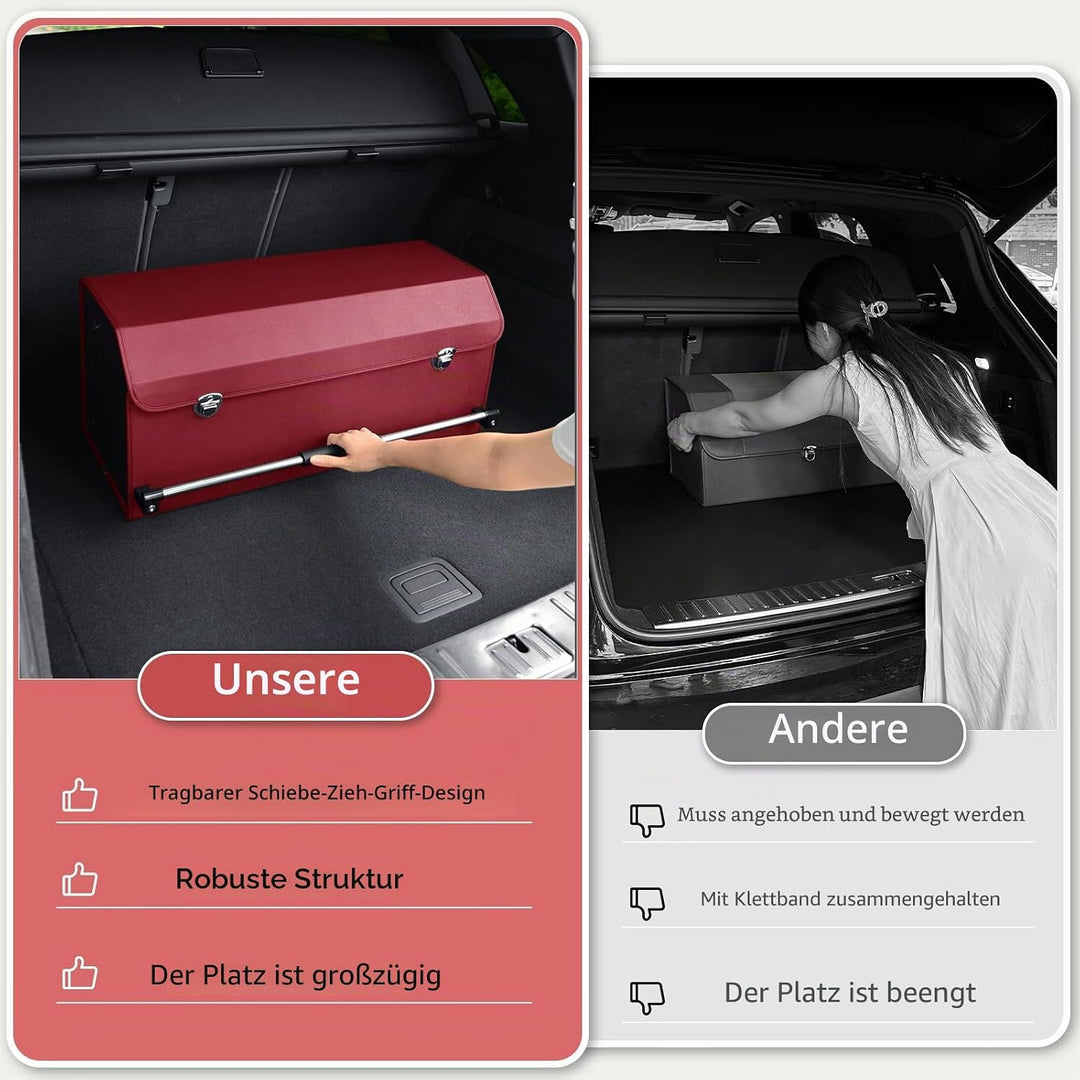 60L Premium Leder Auto Kofferraum Organizer mit Deckel - Stabile Griffe, Multifunktionellem Aufbewah