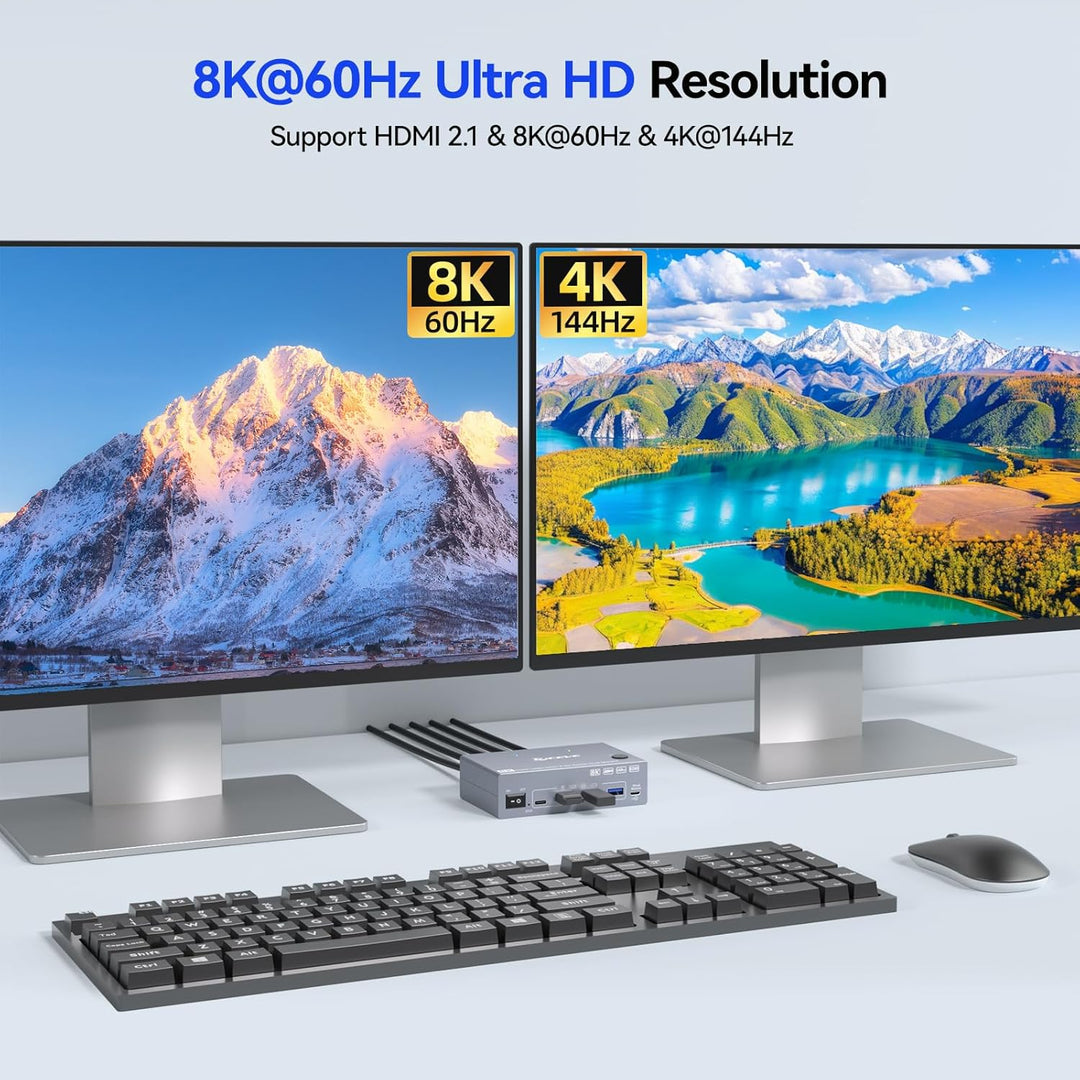 USB 3.0 HDMI KVM Switch 2 PC 2 Monitore mit EDID, 8K@60Hz & 4K@144Hz, Dual Monitor KVM Switch Share